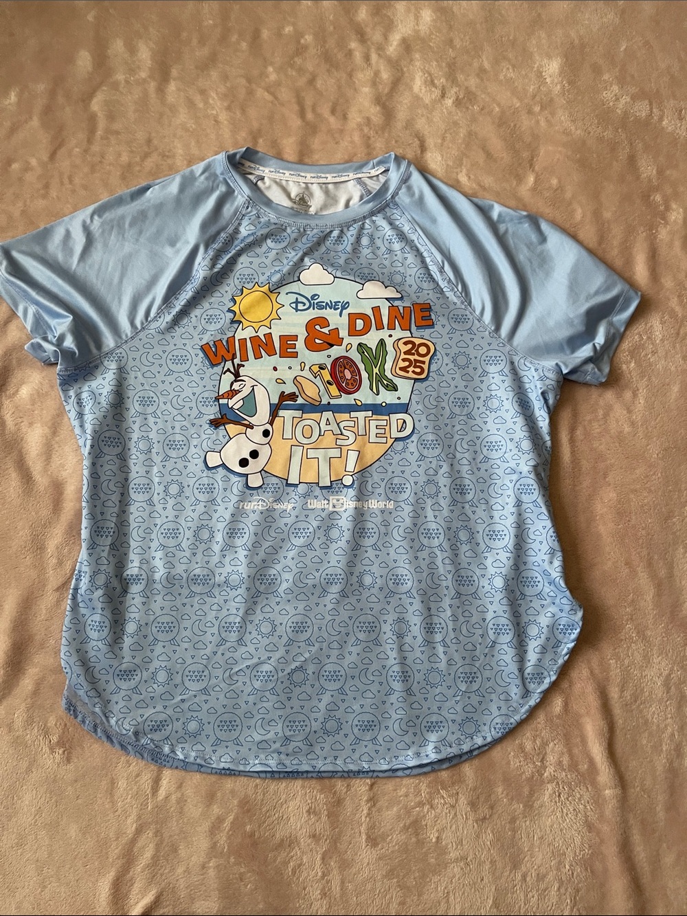 RunDisney Light Blue Olaf "Wine & Dine 2025 Toasted It!" Finisher Shirt